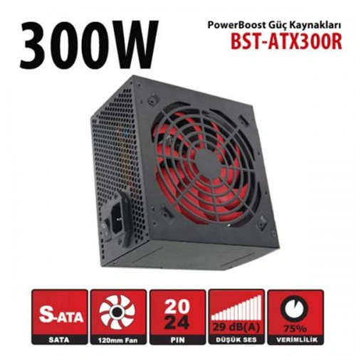 Powerboost Bst-atx300r 300w, Ppfc 12cm Kırmızı Fanlı Atx Psu (retail Box) Güç Kaynağı