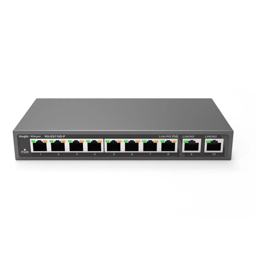 Ruijie-reyee Rg-es110d-p 8 Port Poe+ 10-100 Mbps 2 Port 10-100-1000 Mbps Uplink Switch Çelik Kasa