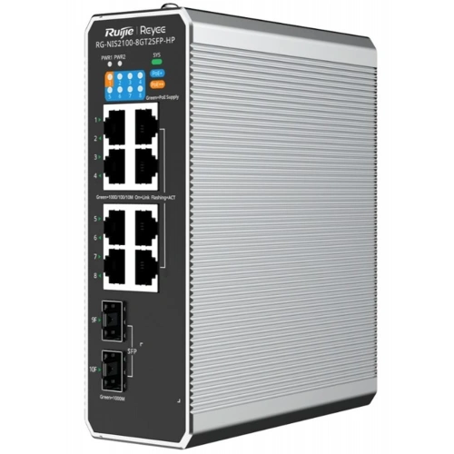 Ruijie Rg-nıs2100-8gt2sfp-hp 8x10-100-1000 Poe+2xsfp Port Ip40 Harici Güç Kaynağı Endüstriyel Switch