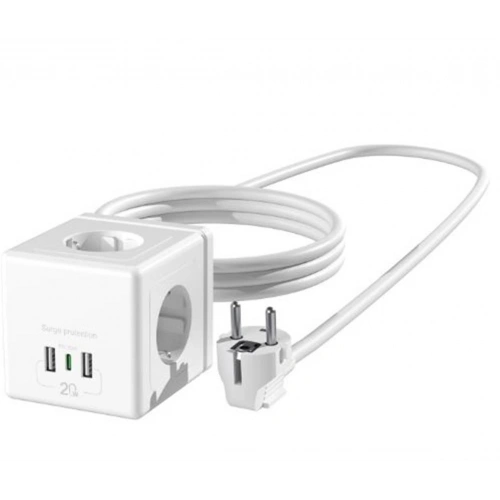 S-link Prz04 4 Soketli 2 Usb 1 Type-c Pd20 2m 306 Joule Tam Bakır Küp Beyaz Akım Korumalı Priz