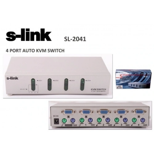S-link Sl-2041 4pc-1mn Vga+ps-2 Otomatik Kvm Switch