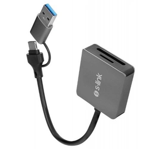 S-link Sl-cr21 Typec Ve Usb3.0 Sd-micro Sd 110m-s Hızlı 2 İn 1 Metal Kart Okuyucu