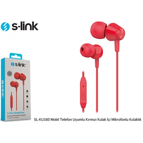 S-link Sl-ku160 Mobil Telefon Uyumlu Kırmızı Kulak İçi Mikrofonlu Kulaklık