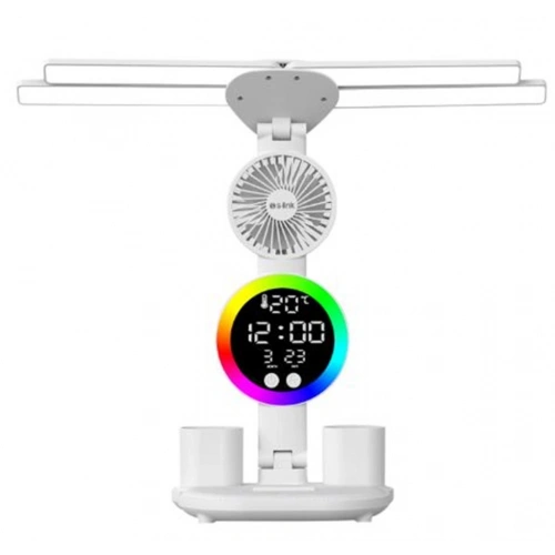 S-link Sl-m9070 Glow Beyaz Dokunmatik Led Lamba Saat, Fan,derece Kalemlikli Masa Lambası