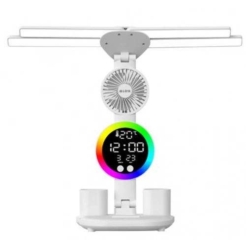 S-link Sl-m9070 Glow Beyaz Dokunmatik Led Lamba Saat, Fan,derece Kalemlikli Masa Lambası