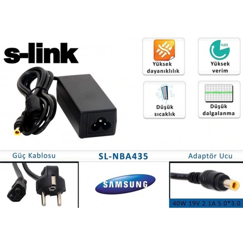 S-link Sl-nba435 40w 19v 2.1a 5.0-3.0 Samsung Notebook Standart Adaptörü