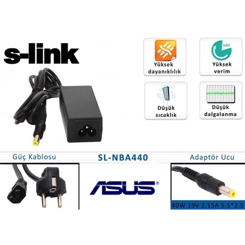 S-link Sl-nba440 40w 19v 2.15a 5.5-2.5 Asus Notebook Adaptörü