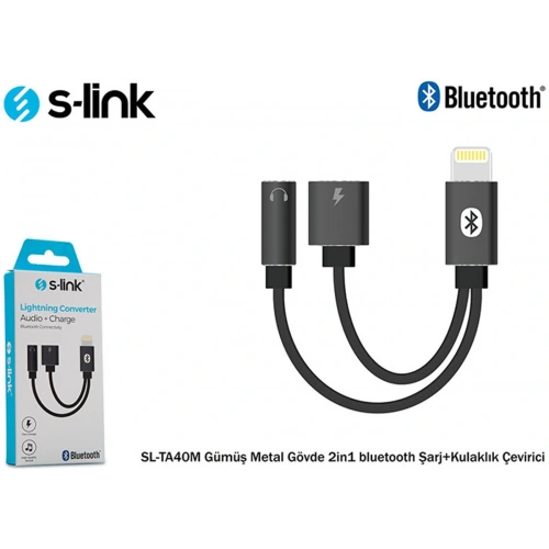 S-link Sl-ta40m Lightning Gri Metal 2in1 Bluetooth Şarj+kulaklık Çevirici