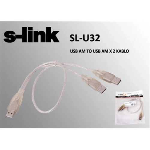 S-link Sl-u32 Usb 2.0 Usb Erkek To 2x Usb Erkek 0.60cm Kablo