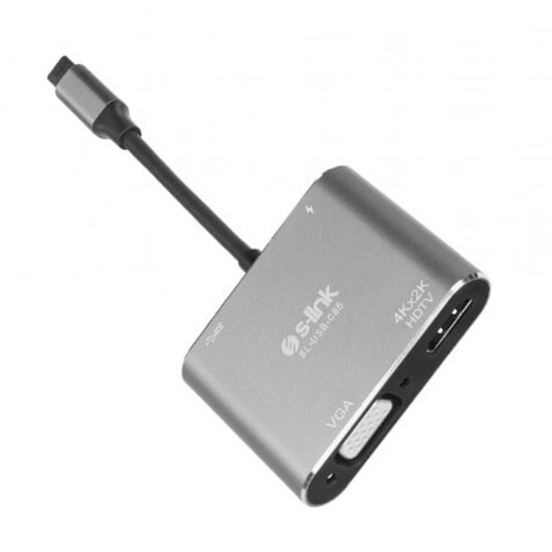 S-link Sl-usb-c85 4 İn 1 Type C To, Pd+hdmı+vga+usb3.0 Çevirici Hub Adaptör