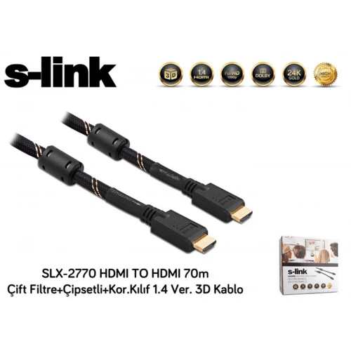 S-link Slx-2770 Hdmı To Hdmı 70m Çift Filtre+çipsetli+kor.kılıf 1.4 Ver. 3d Kablo