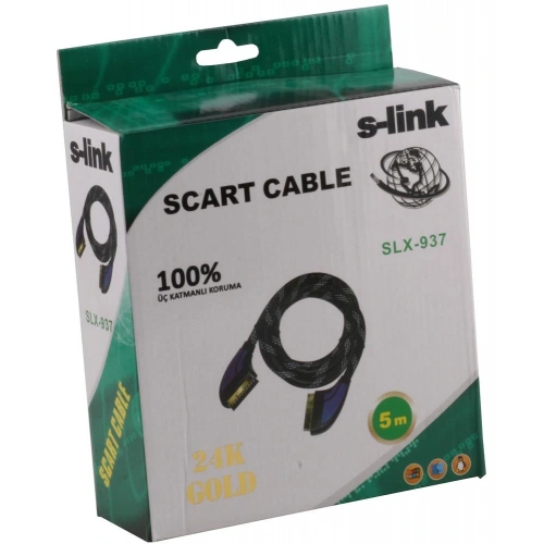 S-link Slx-937 Scart To Scart  5mt Gold Kılıflı Kablo