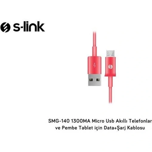 S-link Smg-140 1.3a Micro Usb Pembe Data+şarj Kablosu