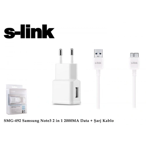 S-link Smg-492 2000mah Note 3 Şarj Kablo Priz Data Şarj Kablosu