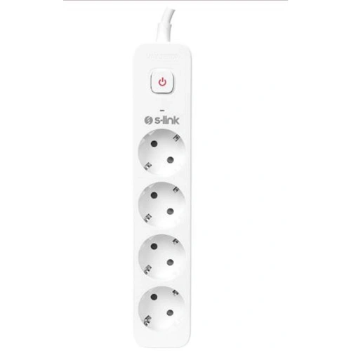 S-link Spg401s 1.5m 1.5mm 100 Yüzde  Bakır 750 Joule 4 Lü Anahtarlı Akım Korumalı Priz