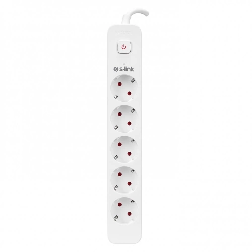S-LINK SPG501S, 5 Soket, Akım Korumalı Priz, 1.5Mt Kablo, 750 Joule (Beyaz) %100 Bakır