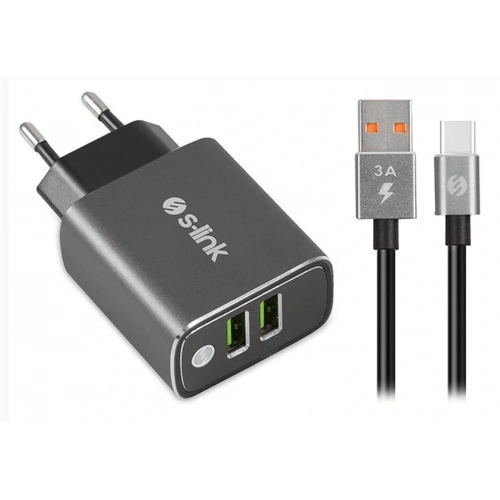 S-link Sw-eht36m 2 Usb, 3.1a Metal Ev Sarj Cihazı Ve Type-c Data + Sarj Kablosu
