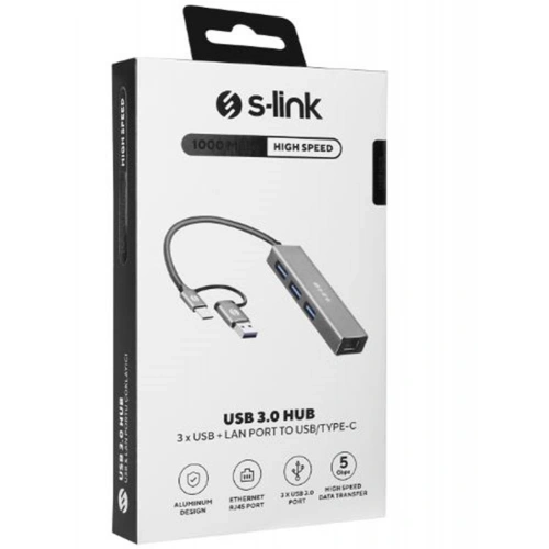 S-link Sw-u332 Type-c - Usb3.0 1000mbps 3 Port Usb Gigabit Ethernet Adaptör