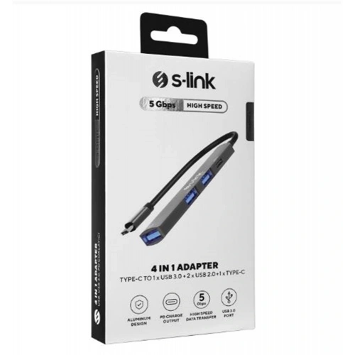S-link Swv-usbc023 4 İn 1 Gri Metal Typec To 2-usb2.0 Usb 3.0, Pd Type C Adaptör