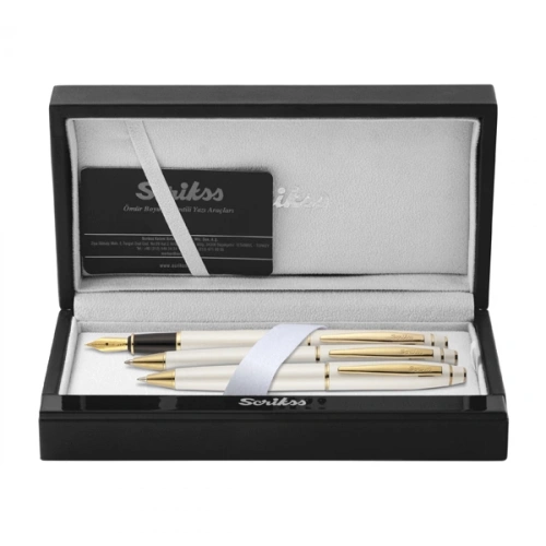 Scrikss Takım Kalem Dolma+tükenmez+versatil Beyaz Altın 35