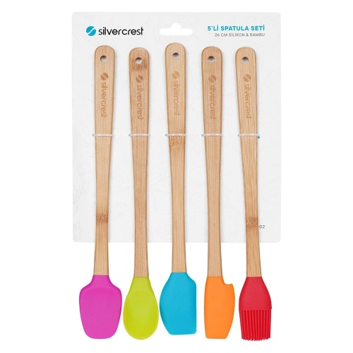 Silver Crest Spt-02 5 Li Renkli 26cm Uzun Silikon Bambu Spatula Seti