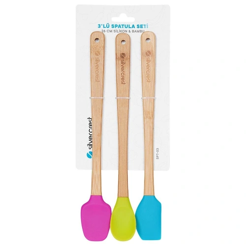 Silver Crest Spt-03 3 Lu Renkli 26cm Uzun Silikon Bambu Spatula Seti