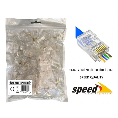 Speed Sp-u100 D Cat6 100 Adet Rj45 Konnektör Delikli Yeni Nesil