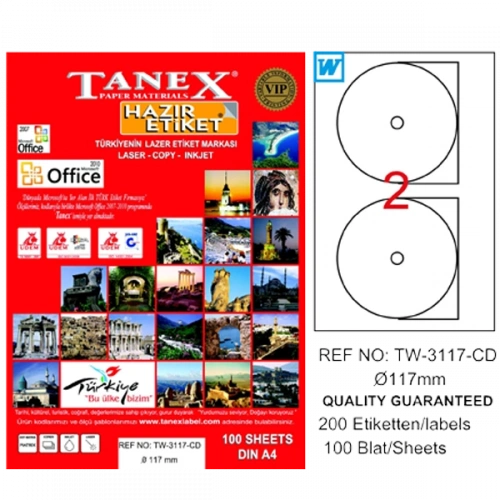 Tanex Cd Etiketi Laser-copy-ınkjet 100 Yp 117 Mm Tw-3117