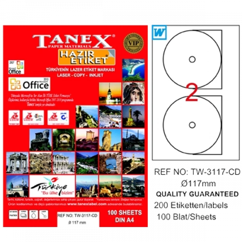 Tanex Cd Etiketi Laser-Copy-Inkjet 100 YP 117 MM TW-3117