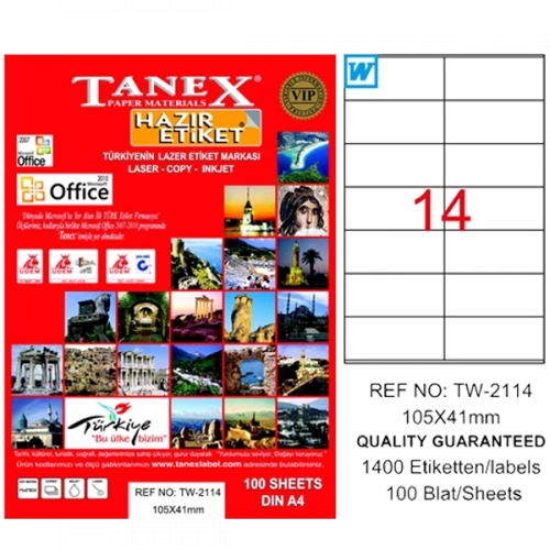 Tanex Laser Etiket 100 YP 105x41 Laser-Copy-Inkjet TW-2114