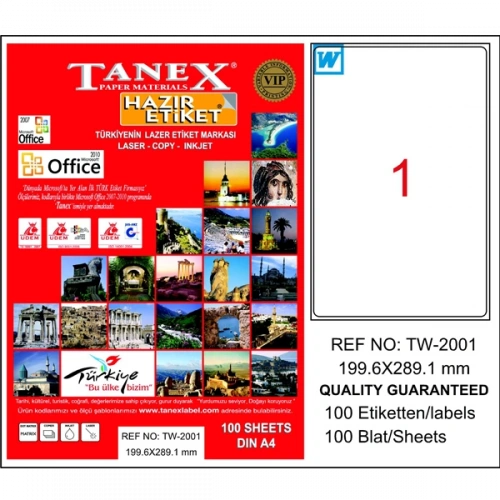 Tanex Laser Etiket 100 Yp 199.6x289.1 Laser-copy-ınkjet Tw-2001