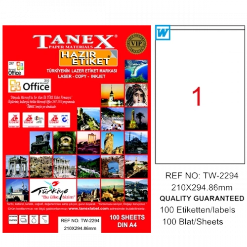 Tanex Laser Etiket 100 Yp 210x294,86 Laser-copy-ınkjet Tw-2294