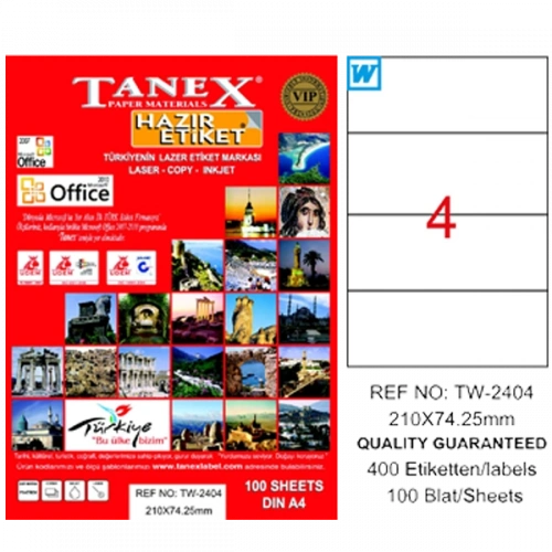 Tanex Laser Etiket 100 Yp 210x74.25 Laser-copy-ınkjet Tw-2404