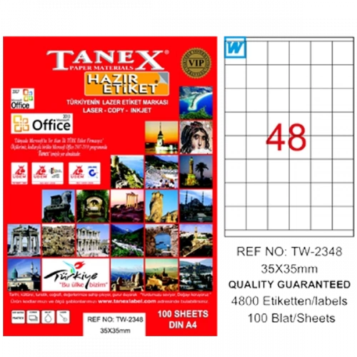 Tanex Laser Etiket 100 YP 35x35 MM Laser-Copy-Inkjet TW-2348