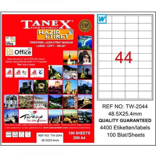 Tanex Laser Etiket 100 YP 48x25 MM Laser-Copy-Inkjet TW-2044