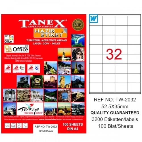 Tanex Laser Etiket 100 YP 52.5x35 Laser-Copy-Inkjet TW-2032
