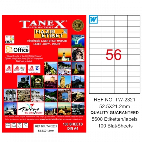 Tanex Laser Etiket 100 Yp 52x21 Laser-copy-ınkjet Tw-2321