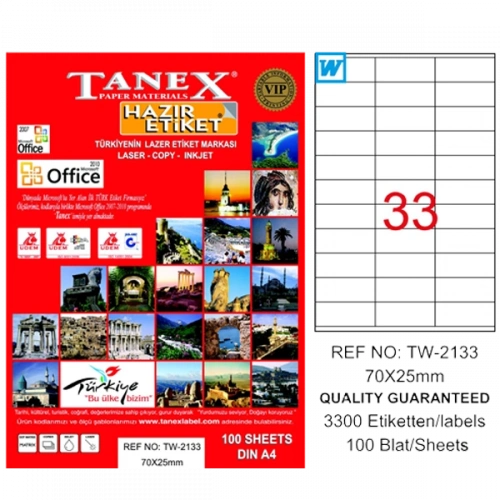 Tanex Laser Etiket 100 Yp 70x25 Laser-copy-ınkjet Tw-2133