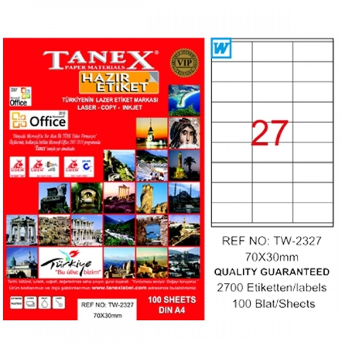 Tanex Laser Etiket 100 YP 70x30 Laser-Copy-Inkjet TW-2327