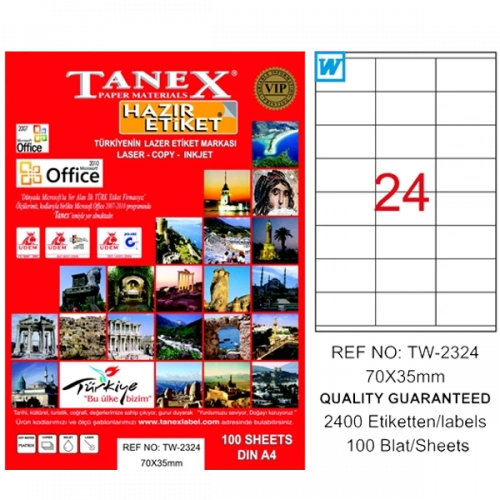 Tanex Laser Etiket 100 YP 70x35 Laser-Copy-Inkjet TW-2324