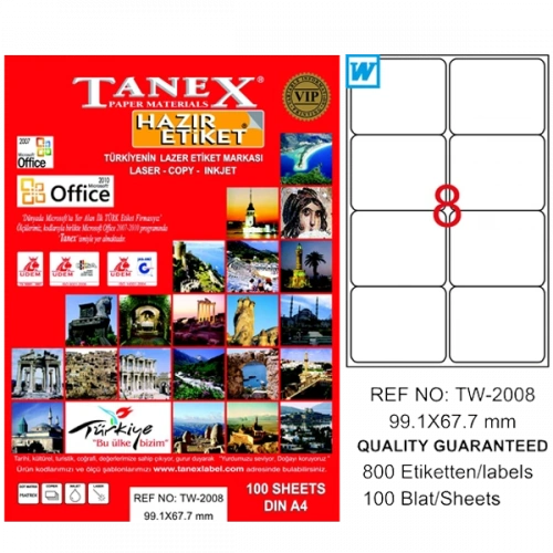 Tanex Laser Etiket 100 Yp 99.1x67.7 Laser-copy-ınkjet Tw-2008