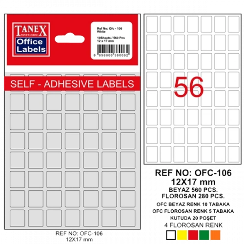 Tanex Ofis Etiketi Poşetli 12x17 MM Beyaz OFC-106