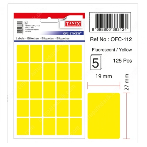 Tanex Ofis Etiketi Poşetli 74x100 Mm Sarı Ofc-125