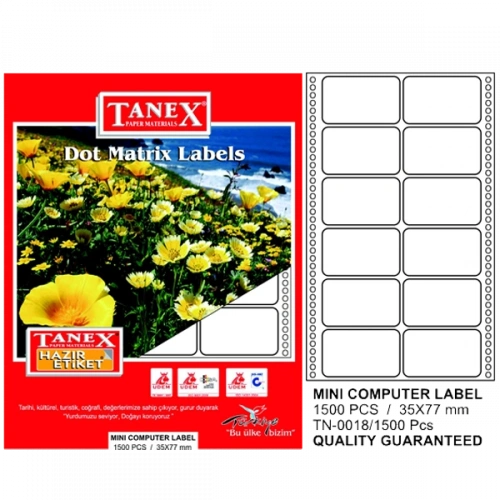 Tanex Sürekli Form Etiket 1500 Lü 35x77 Tn 0018