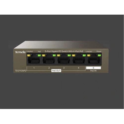 Tenda Teg1105pd 5 Port 4 Port Poe+ 1 Port Poe+ İn 10-100-1000 Switch Çelik Kasa Rack Mount