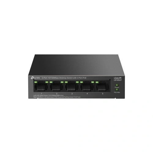 TP-LINK LS105LP, Green Tech, 5 Port, MegaBit, 4 Port PoE 41W, Metal Kasa, Yönetilemez, Masaüstü Switch
