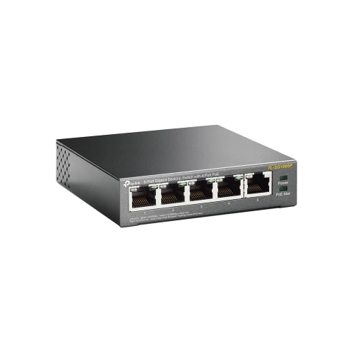 TP-LINK TL-SG1005P, 5 Port, GigaBit, 4 Port PoE 56W, Yönetilemez, Metal Kasa, Masaüstü Switch