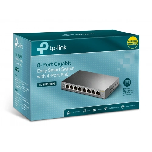 Tp-lınk Tl-sg108pe, 8 Port, Gigabit, 4 Port Poe 64w, Easy Smart, Yönetilebilir, Metal Kasa, Masaüstü Switch