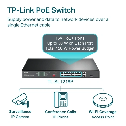Tp-lınk Tl-sl1218p, 16 Port, Megabit, Poe 150w, 2 Port Gigabit Lan, 1 Port Gigabit Combo Sfp, Yönetilemez, Rackmount, Switch