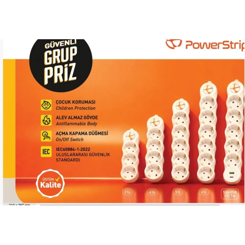 Tuncmatık Powerstrıp5 5 Li 5m Iec 66884-1:2022 Standartı, Fr(alev Almaz)anahtarlı Grup Priz